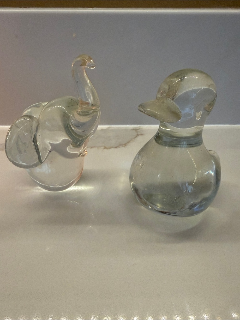 vintage clear Glass Elephant and Duck Figurines